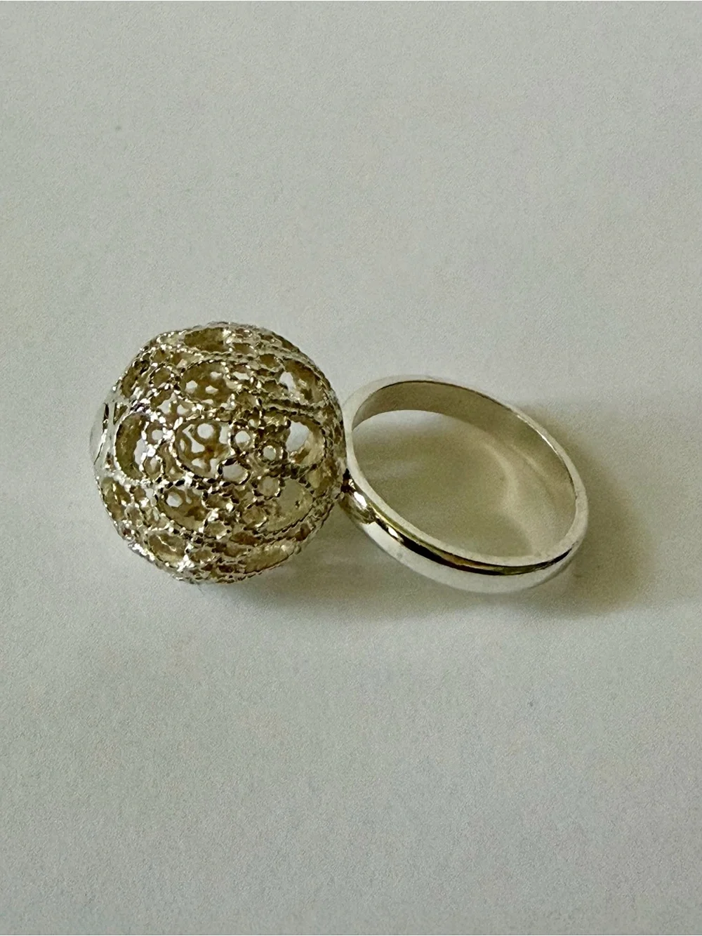 Sterling Silver Ball Filigree Lightweight Dangle Earrings Ring sz 7 Set